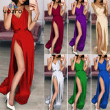 VOZRO 2019 Camisole Skirt Vent Even Clothes Longuette Full Sexy Maxi Party Long Winter White Dress Women Vestido Dresses Befree